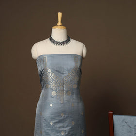 Grey - 3pc bangalore silk paithani dress material 02
