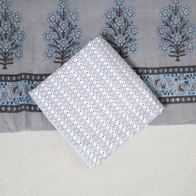Grey 3pc Block Print Cotton Sanganeri Dress Material