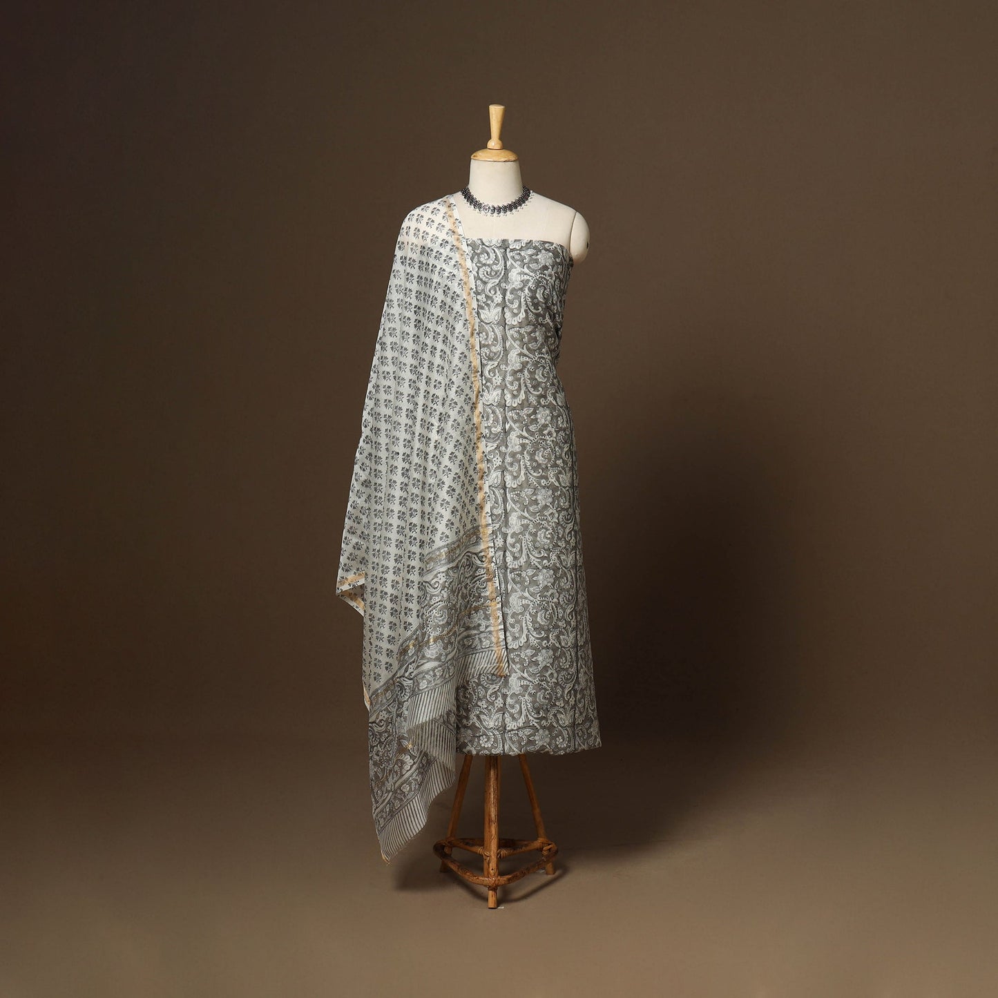 3pc chanderi silk unstitched hand sanganeri dress material