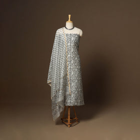 3pc chanderi silk unstitched hand sanganeri dress material