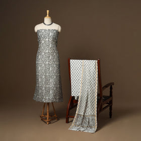 3pc chanderi silk unstitched hand sanganeri dress material