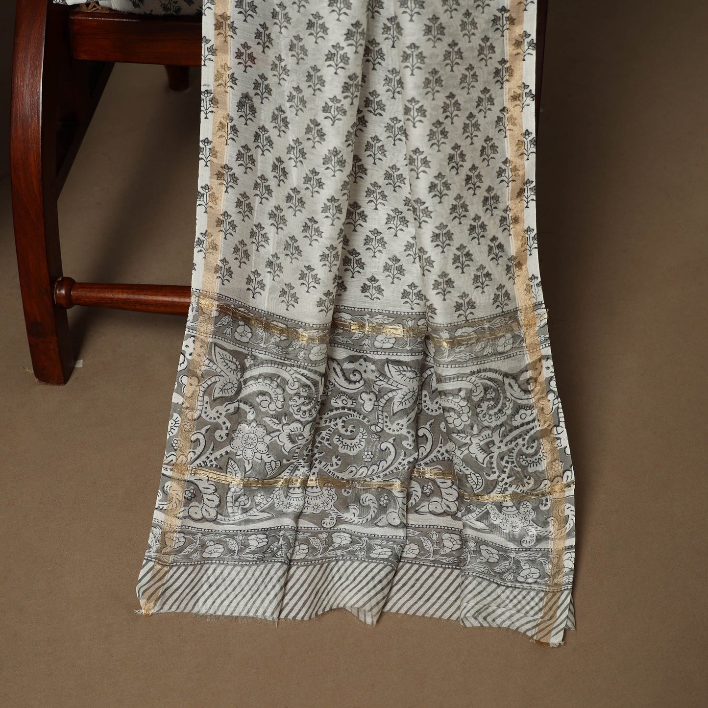 3pc chanderi silk unstitched hand sanganeri dress material