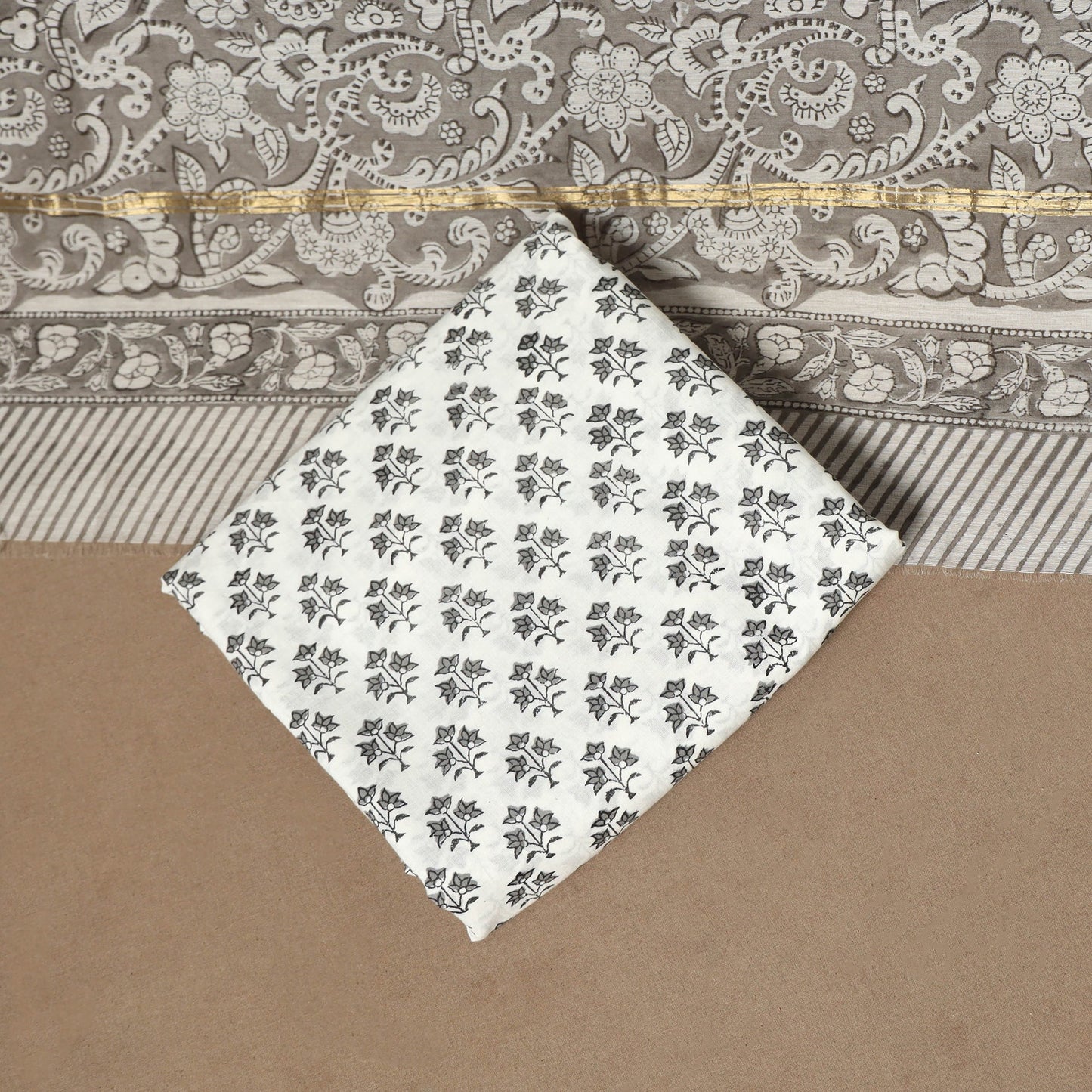 3pc chanderi silk unstitched hand sanganeri dress material