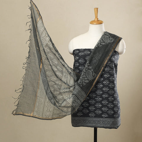 Buy 3pc Cotton Grey Jaipur Print Dress Material