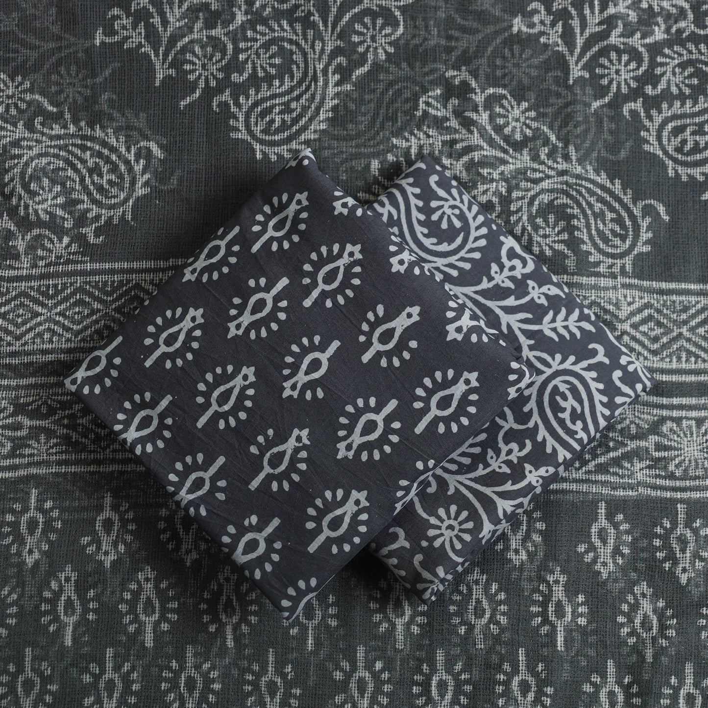 Buy 3pc Cotton Grey Jaipur Print Dress Material