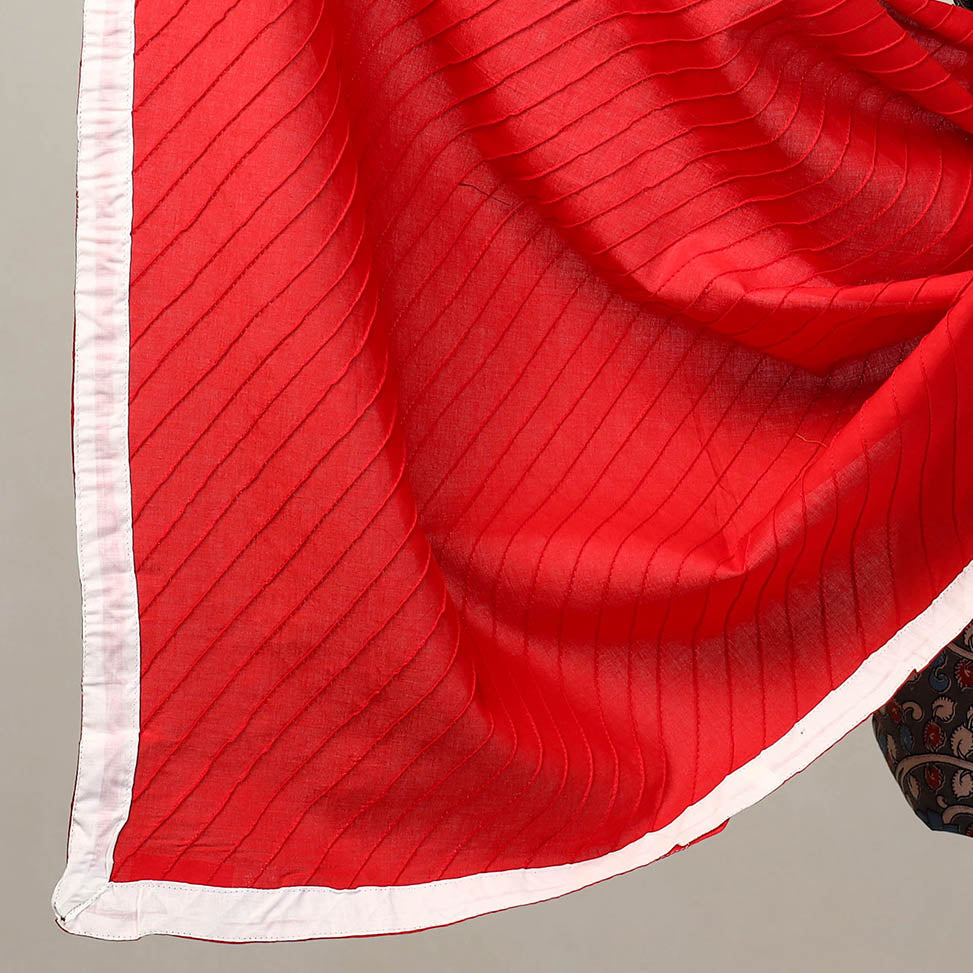 Grey 3pc Cotton Kalamkari Print Kurta with Plain Dupatta