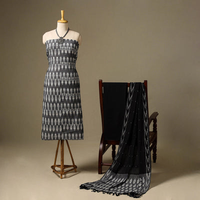 Grey 3pc Cotton Pochampally Ikat Dress Material