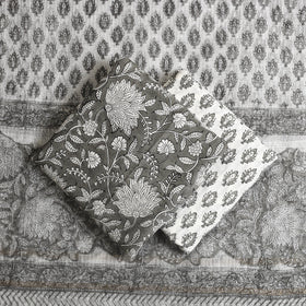 Buy 3pc Cotton Grey Sanganeri Print Dress Material