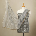 Buy 3pc Cotton Grey Sanganeri Print Dress Material
