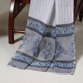 Grey 3pc Block Print Cotton Sanganeri Dress Material