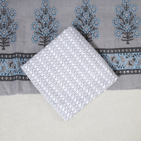 Grey 3pc Block Print Cotton Sanganeri Dress Material