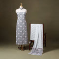 Grey 3pc Block Print Cotton Sanganeri Dress Material