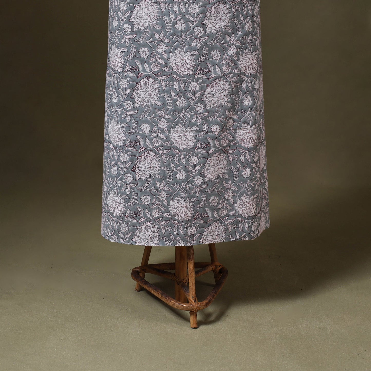 Grey 3pc Block Print Cotton Sanganeri Dress Material