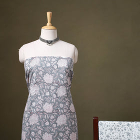 Grey 3pc Block Print Cotton Sanganeri Dress Material