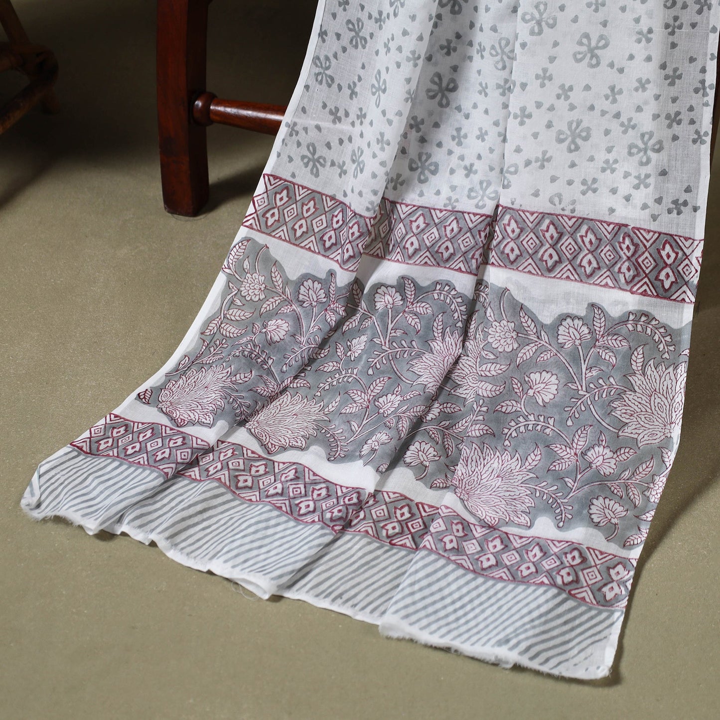 Grey 3pc Block Print Cotton Sanganeri Dress Material