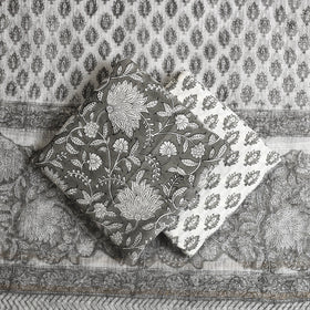 Buy 3pc Cotton Grey Sanganeri Print Dress Material