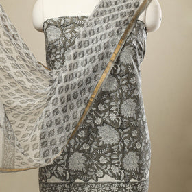 Buy 3pc Cotton Grey Sanganeri Print Dress Material