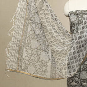 Buy 3pc Cotton Grey Sanganeri Print Dress Material