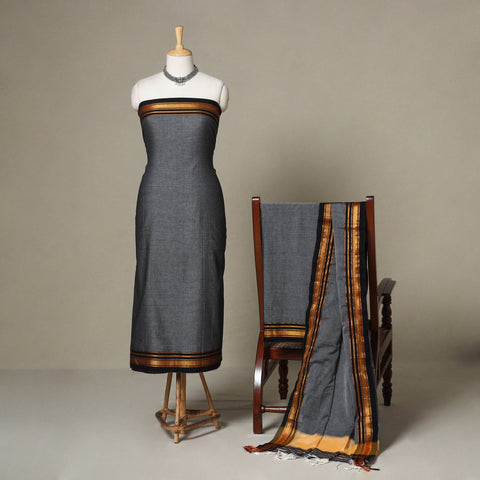 Grey - 3pc cotton unstitched dharwad dress material 01