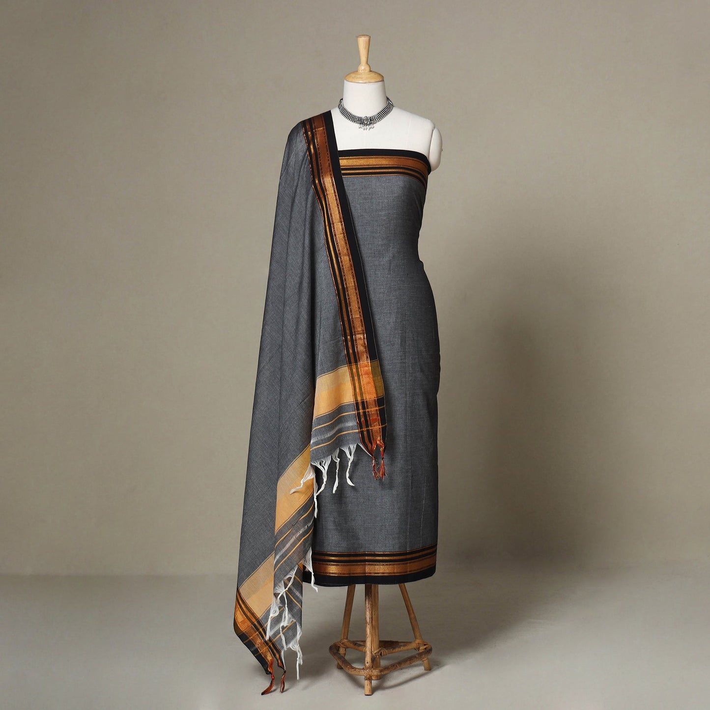 Grey - 3pc cotton unstitched dharwad dress material 01