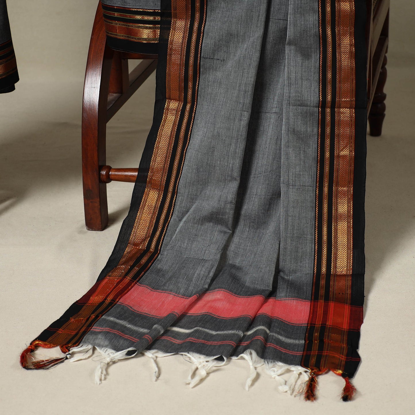 Grey 3pc Cotton Unstitched Dharwad Dress Material