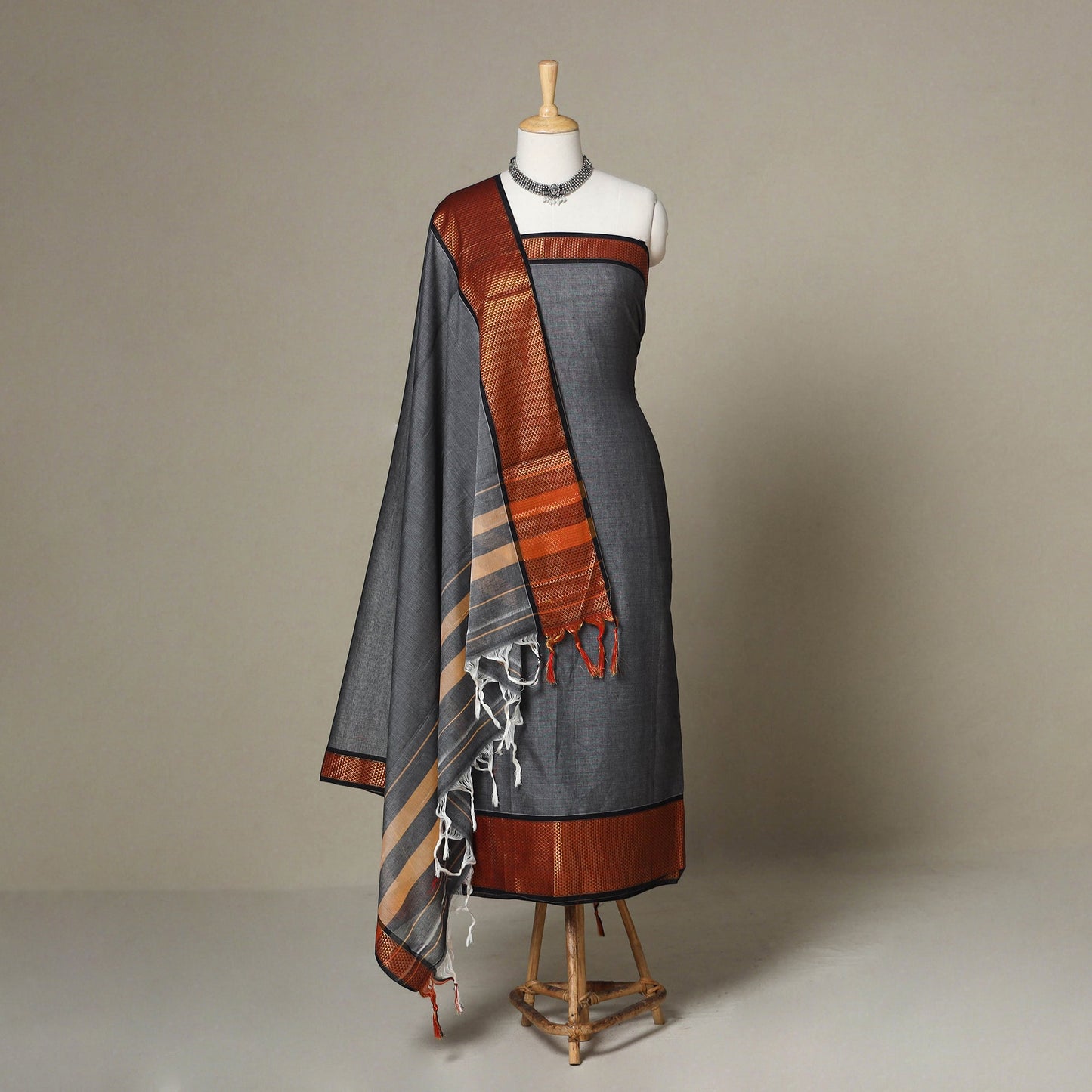 Grey - 3pc cotton unstitched dharwad dress material 02