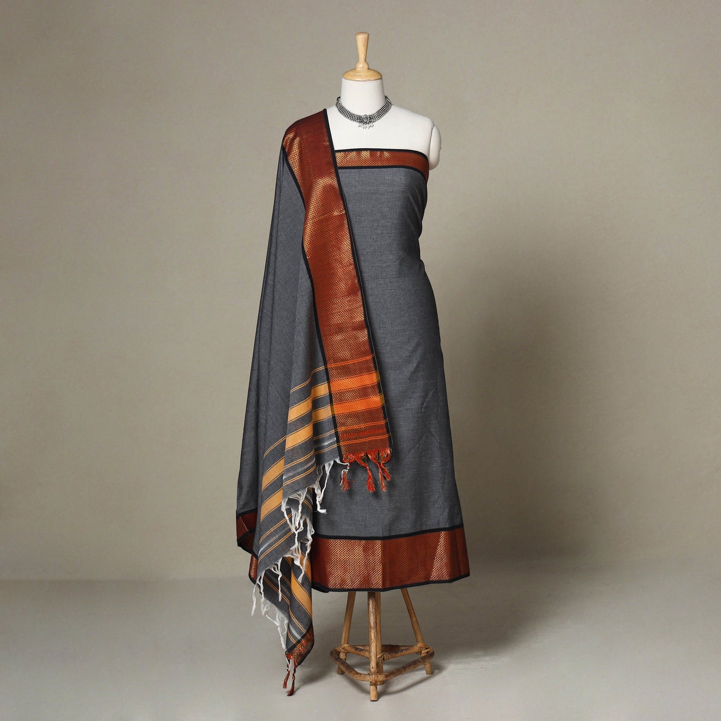 Grey - 3pc cotton unstitched dharwad dress material 07