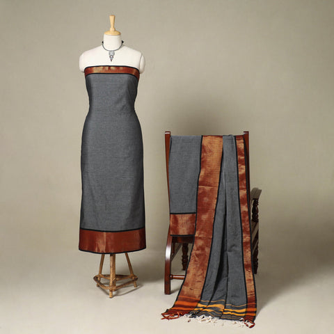 Grey 3pc Cotton Unstitched Dharwad Dress Material