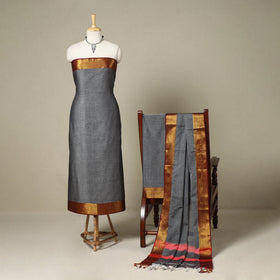 Grey 3pc Cotton Unstitched Dharwad Dress Material