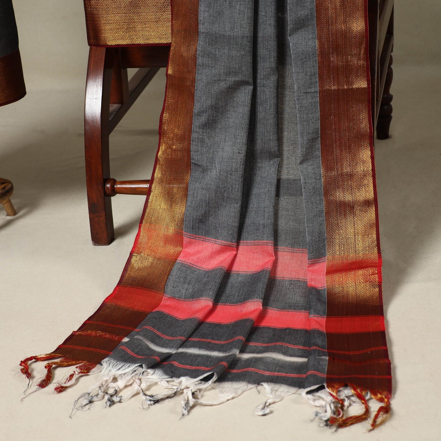 Grey 3pc Cotton Unstitched Dharwad Dress Material