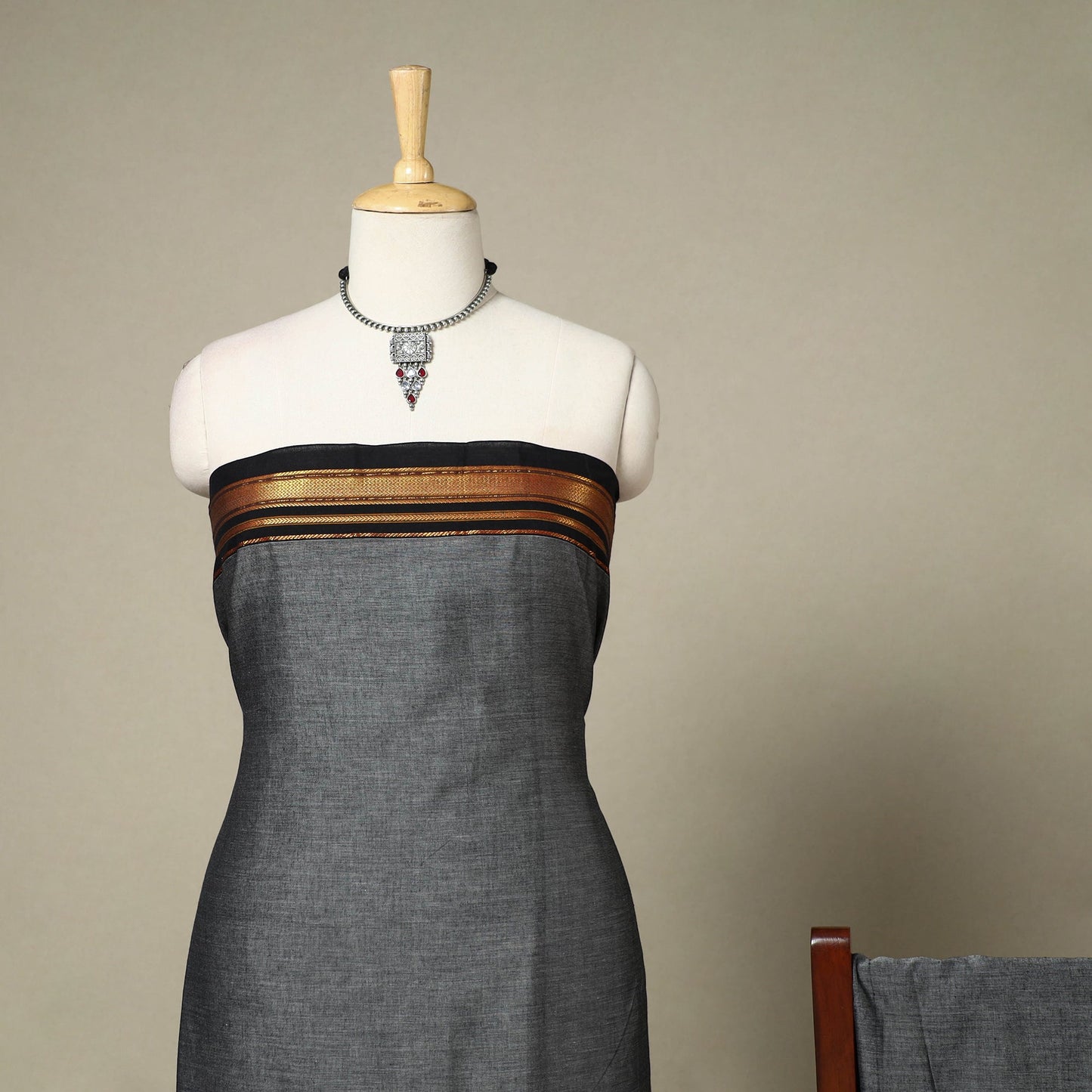 Grey 3pc Cotton Unstitched Dharwad Dress Material