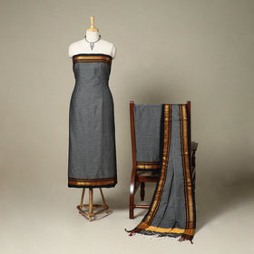 Grey 3pc Cotton Unstitched Dharwad Dress Material