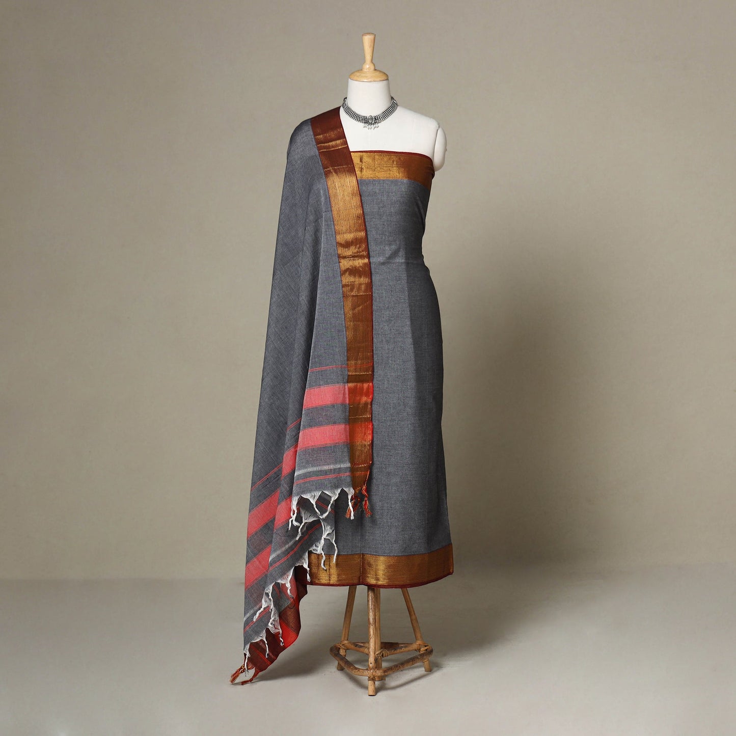 Grey - 3pc cotton unstitched dharwad dress material 12