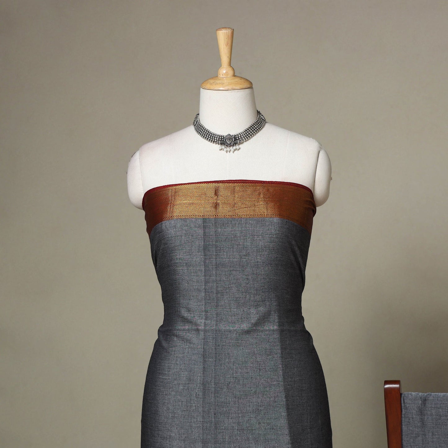 Grey - 3pc cotton unstitched dharwad dress material 12