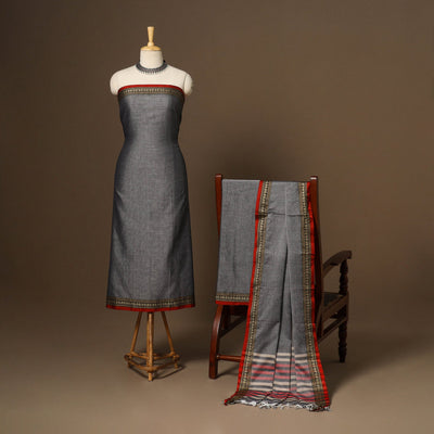 Grey - 3pc cotton unstitched dharwad dress material 15