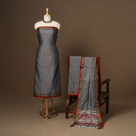 Grey - 3pc cotton unstitched dharwad dress material 15