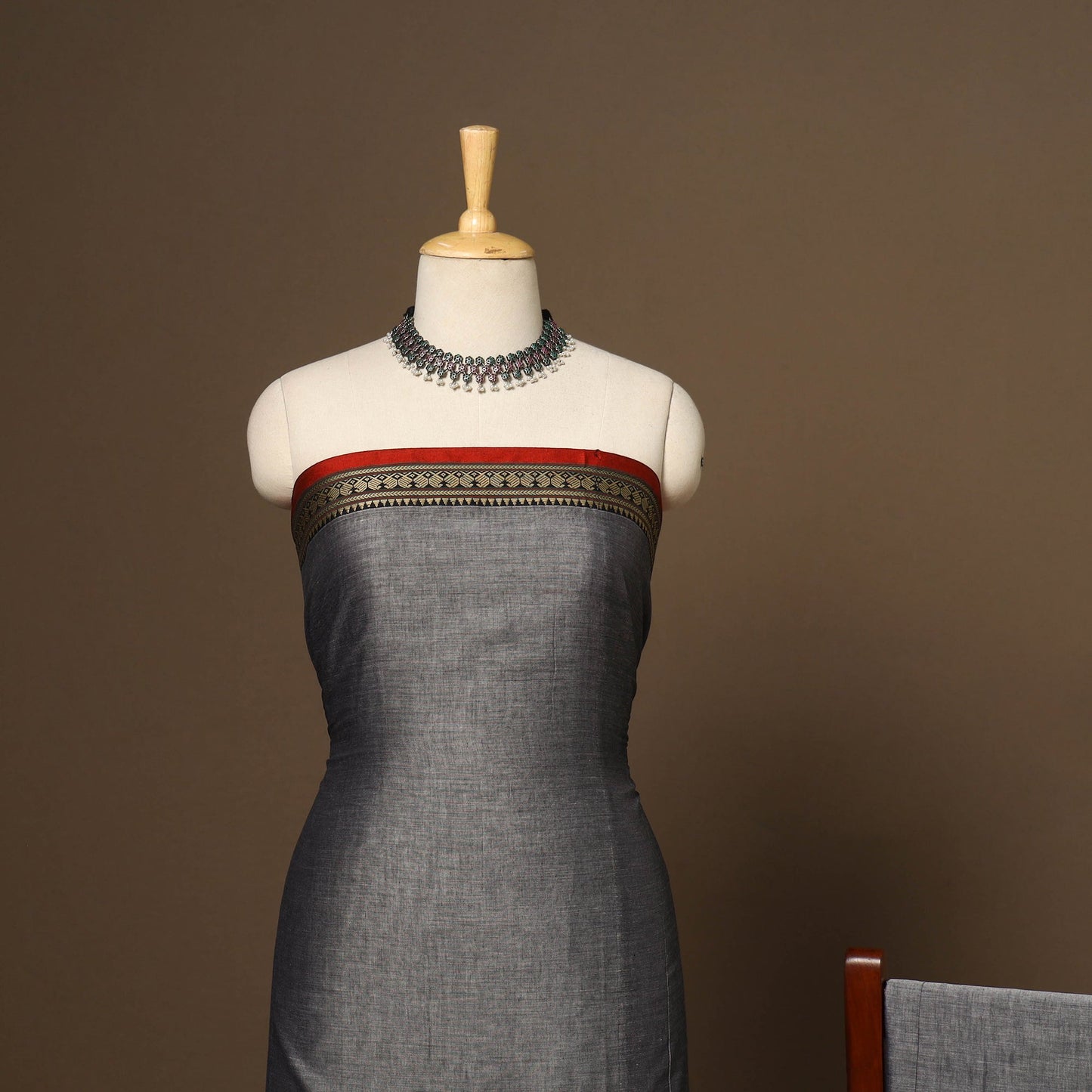 Grey - 3pc cotton unstitched dharwad dress material 15