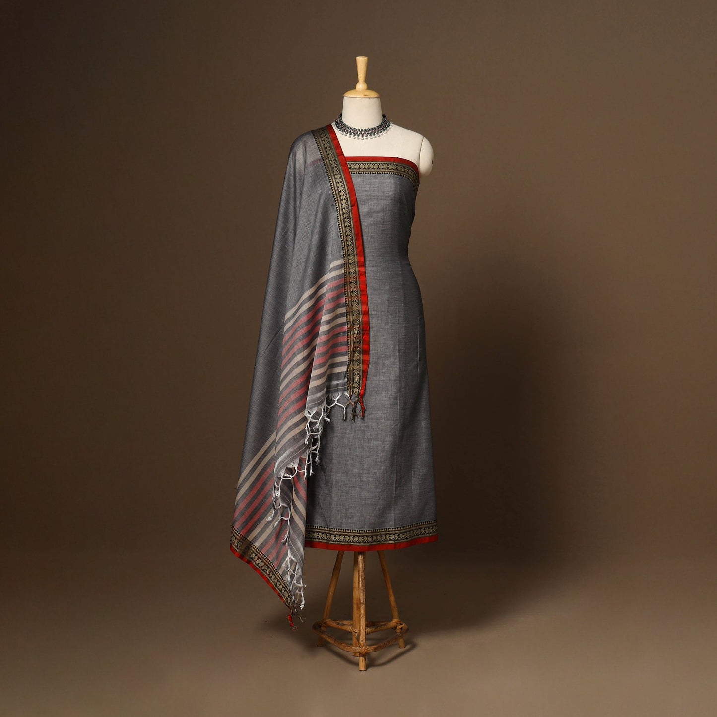 Grey - 3pc cotton unstitched dharwad dress material 15