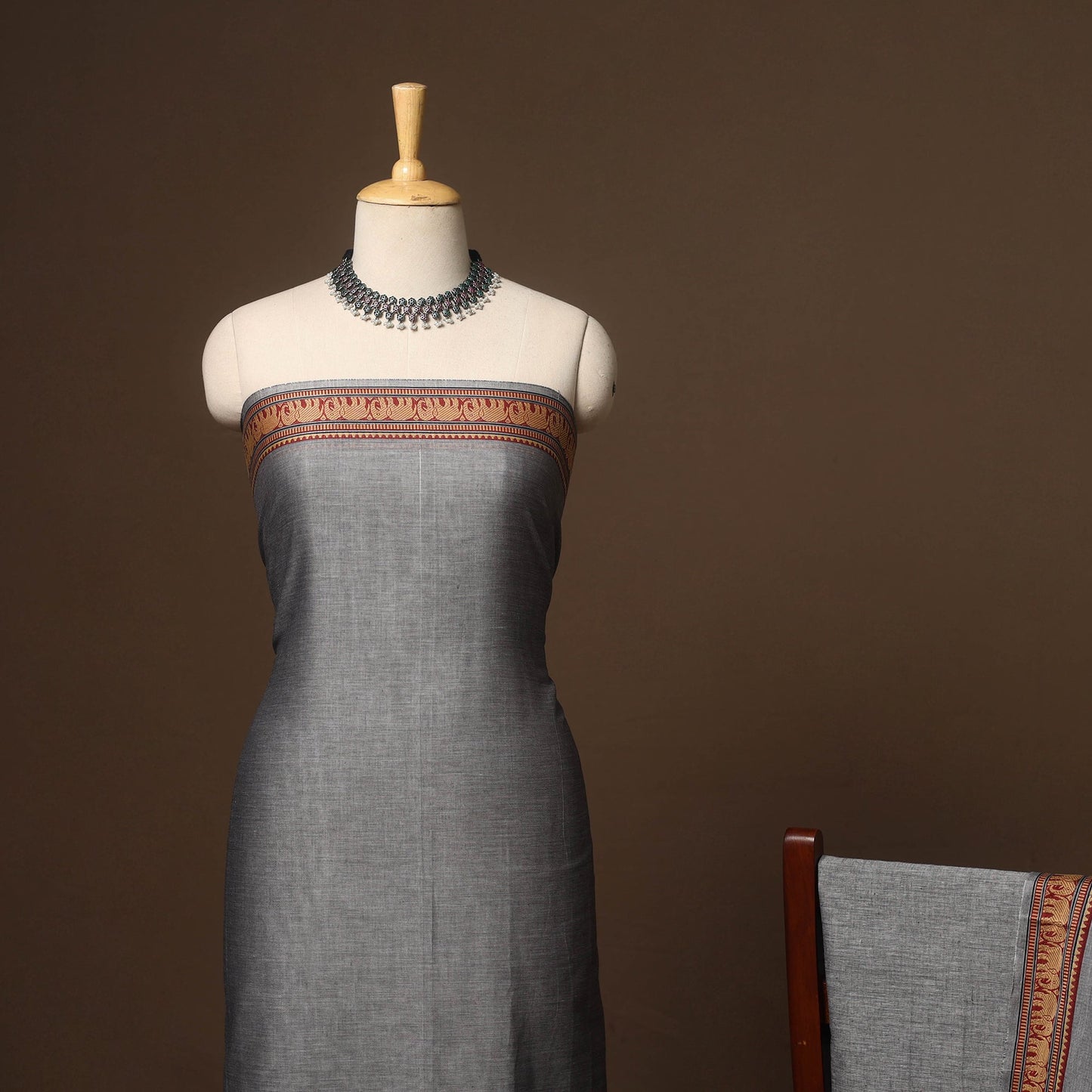 Grey - 3pc cotton unstitched dharwad dress material 20