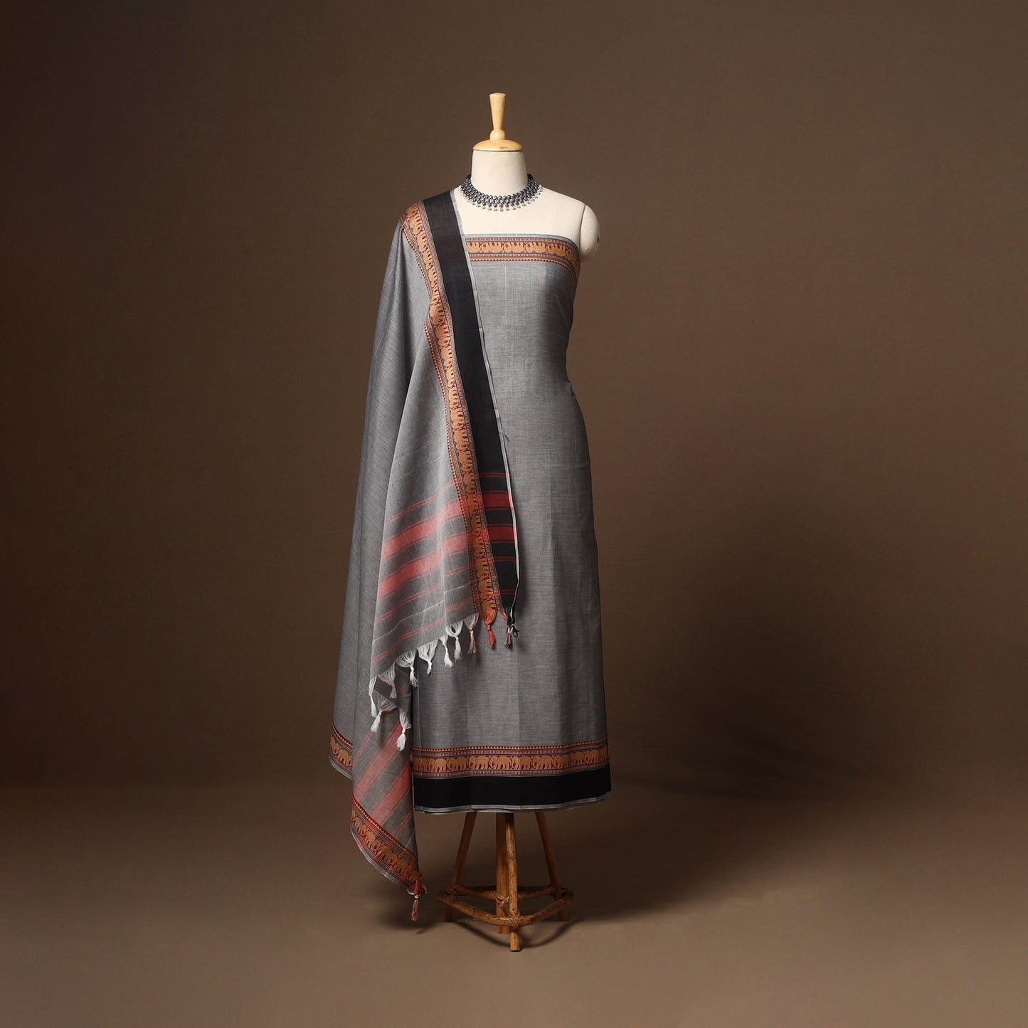 Grey - 3pc cotton unstitched dharwad dress material 20