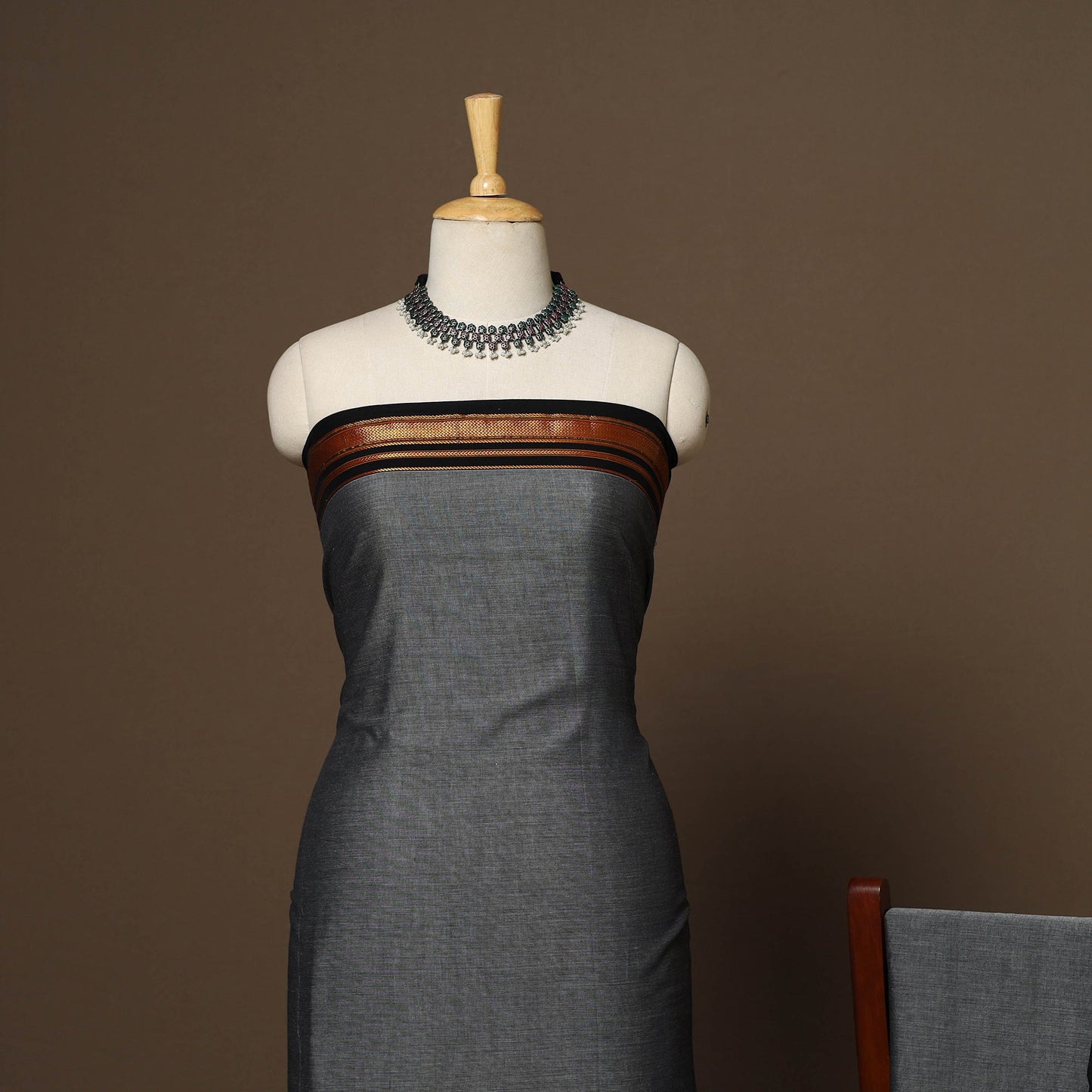 Grey - 3pc cotton unstitched dharwad dress material