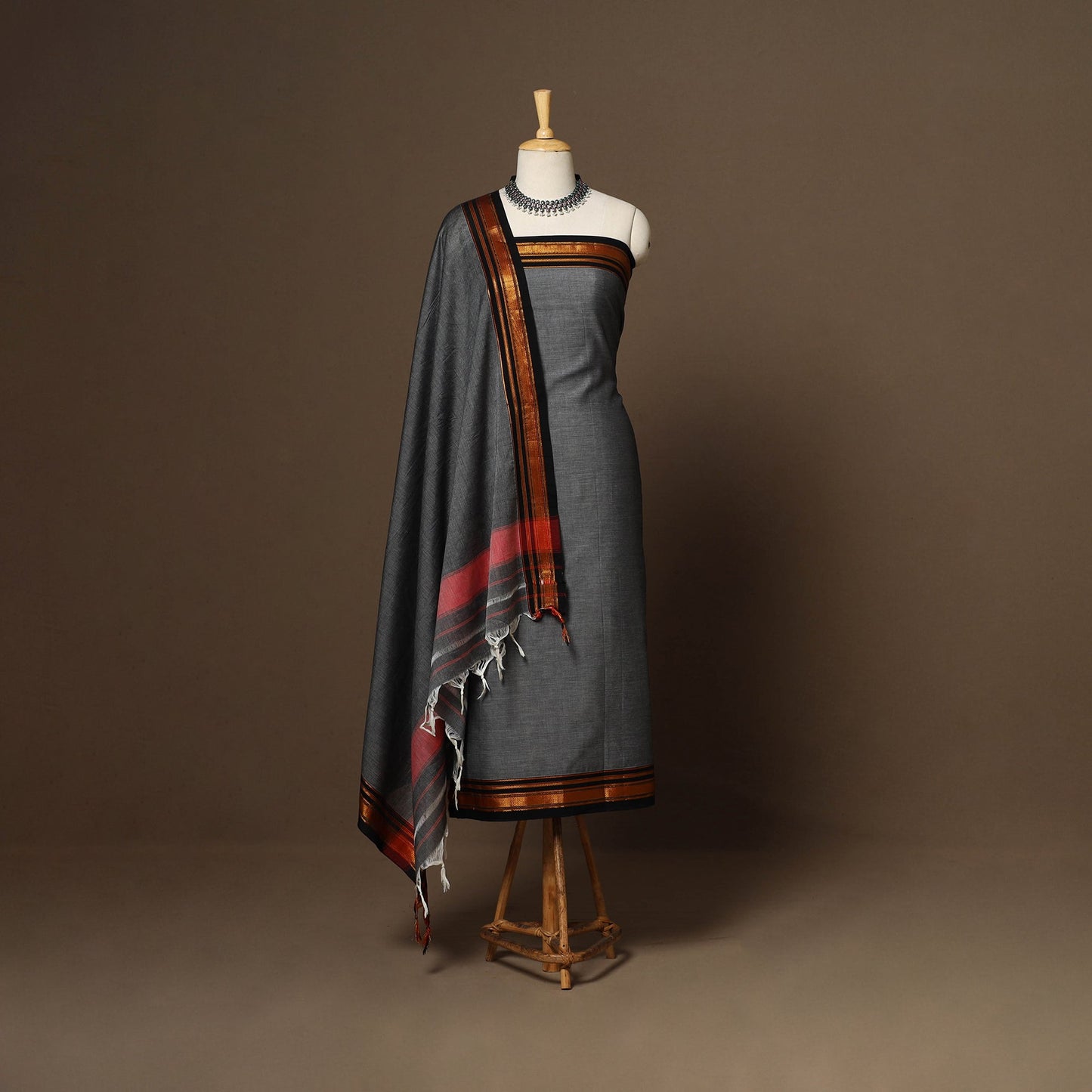 Grey - 3pc cotton unstitched dharwad dress material