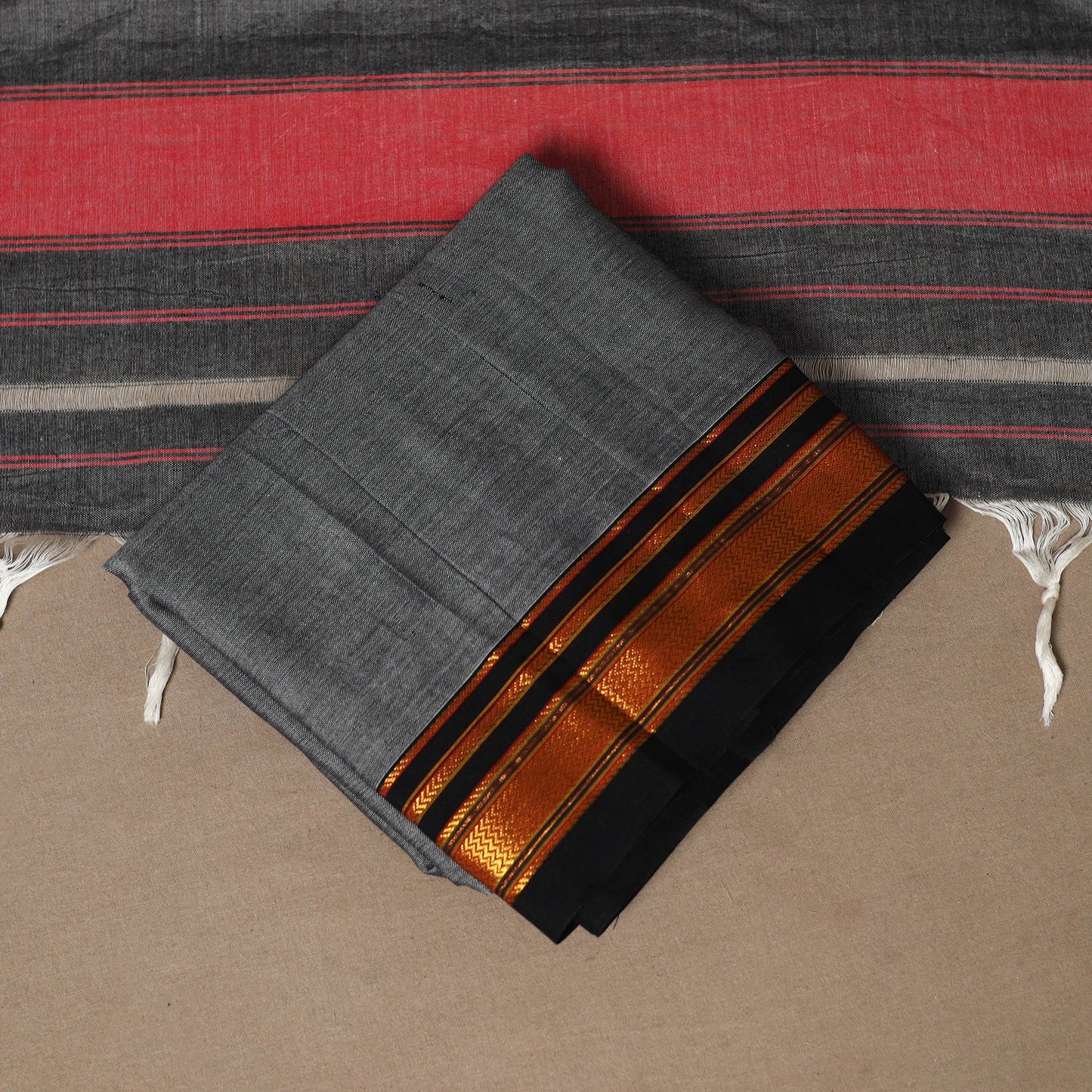 Grey - 3pc cotton unstitched dharwad dress material