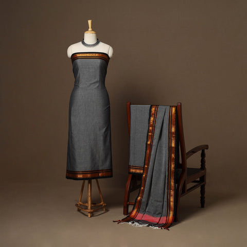 Grey - 3pc cotton unstitched dharwad dress material