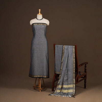 Grey - 3pc cotton unstitched dharwad dress material