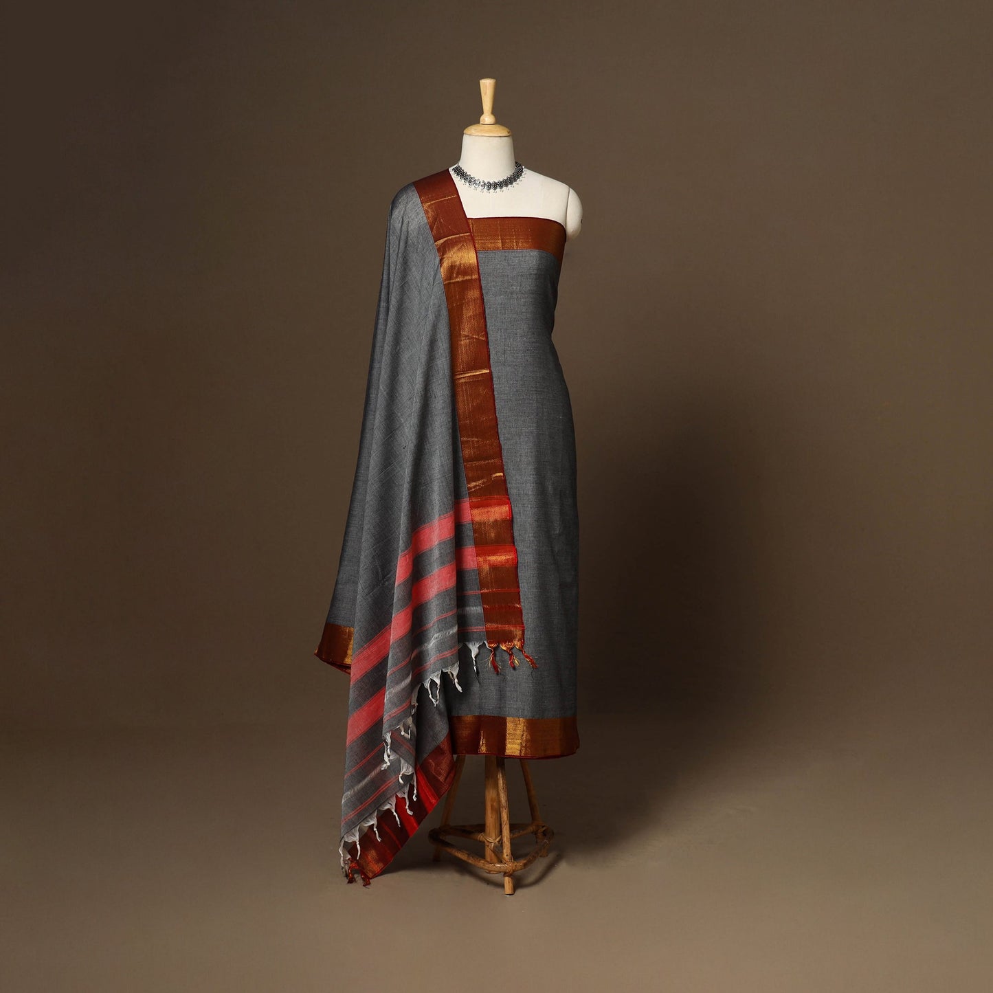 Grey - 3pc cotton unstitched dharwad dress material