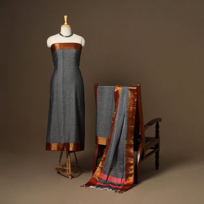 Grey - 3pc cotton unstitched dharwad dress material