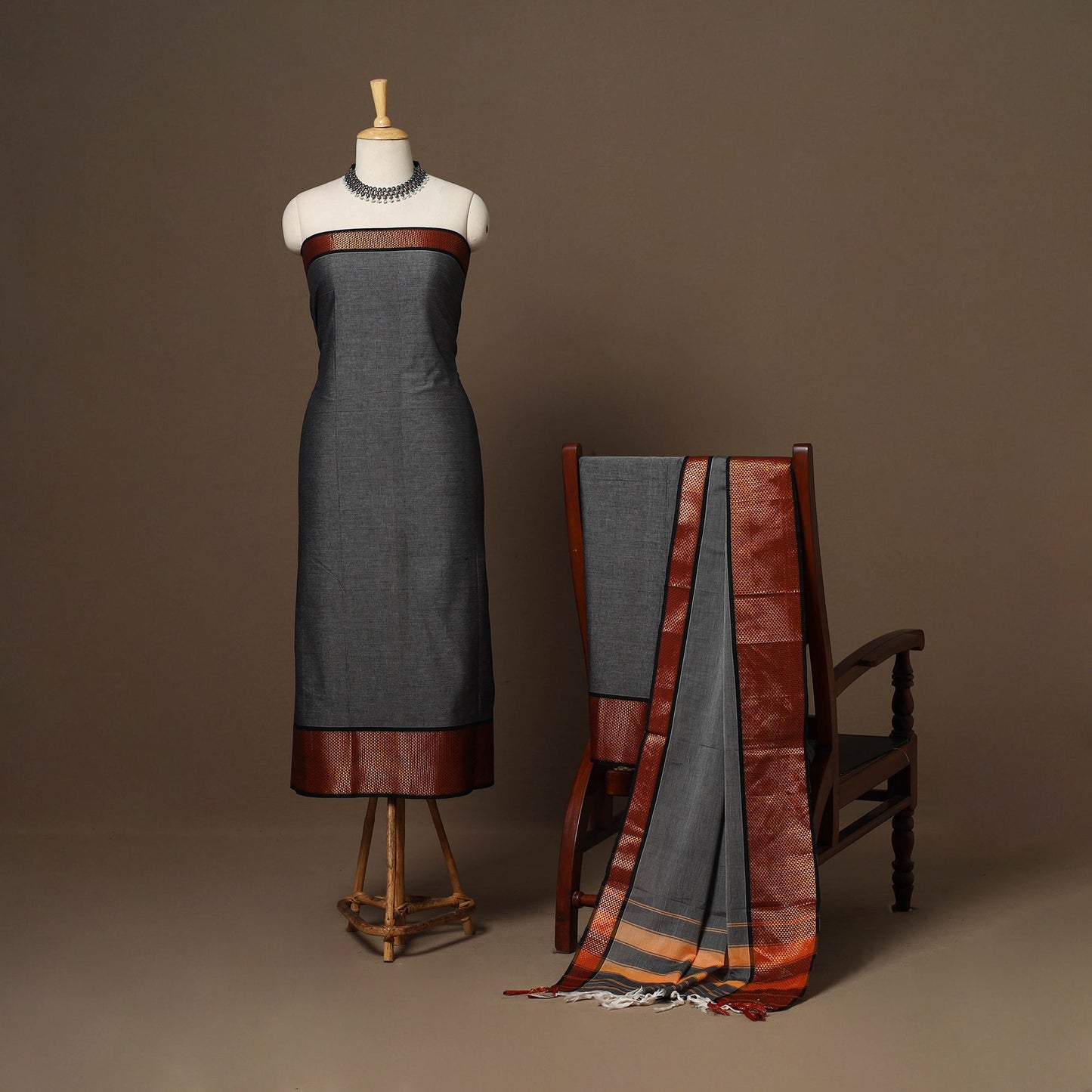 Grey - 3pc cotton unstitched dharwad dress material