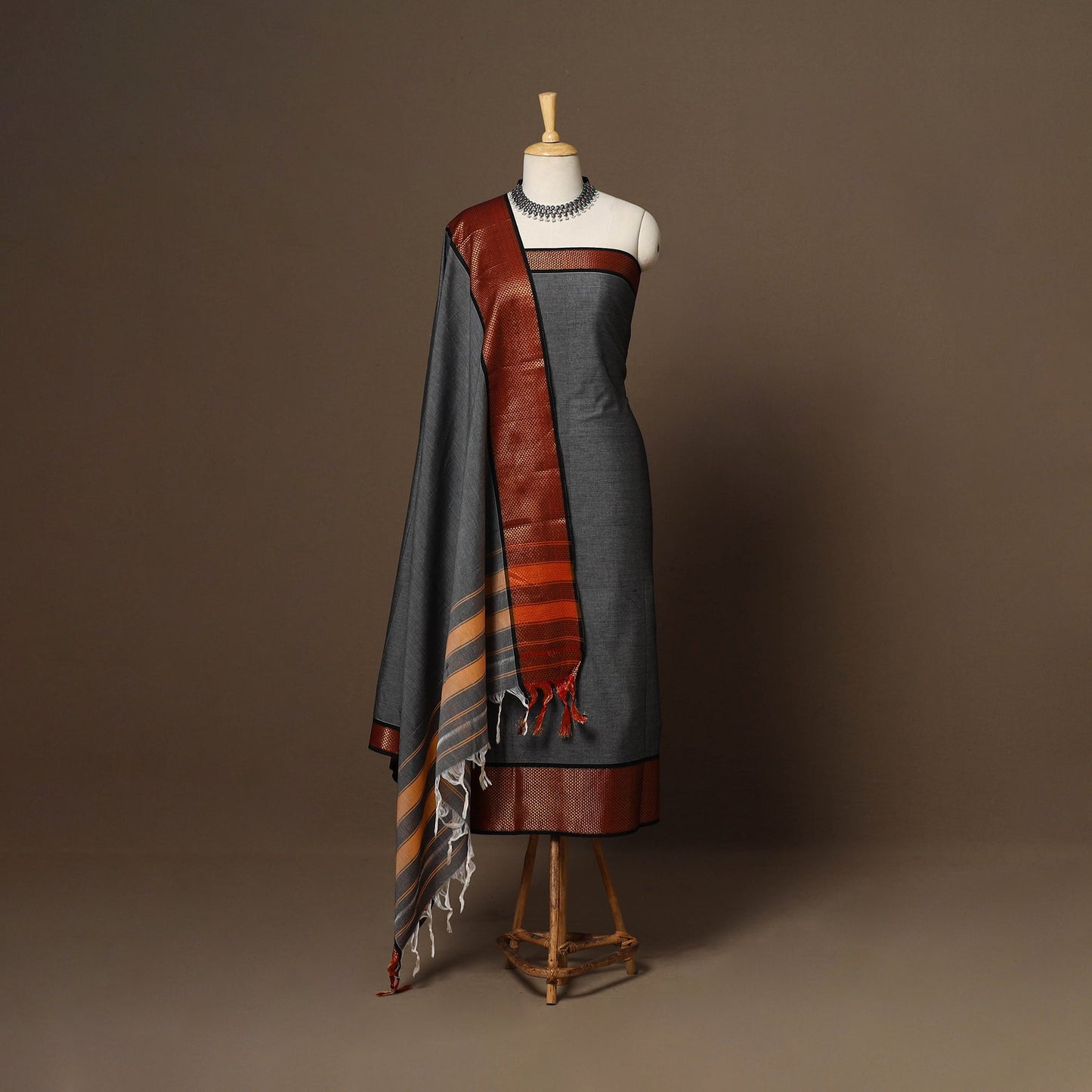 Grey - 3pc cotton unstitched dharwad dress material