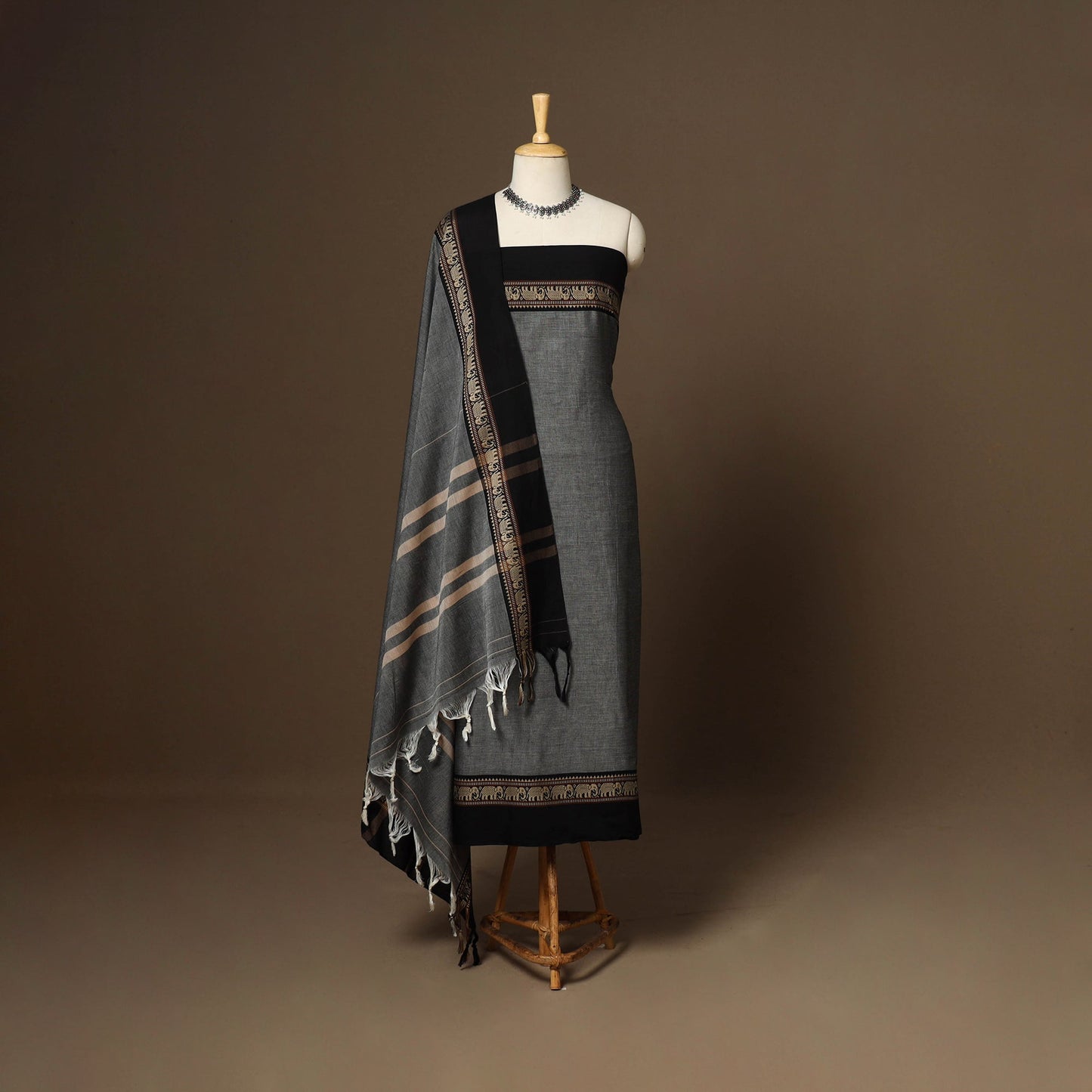 Grey - 3pc cotton unstitched dharwad dress material